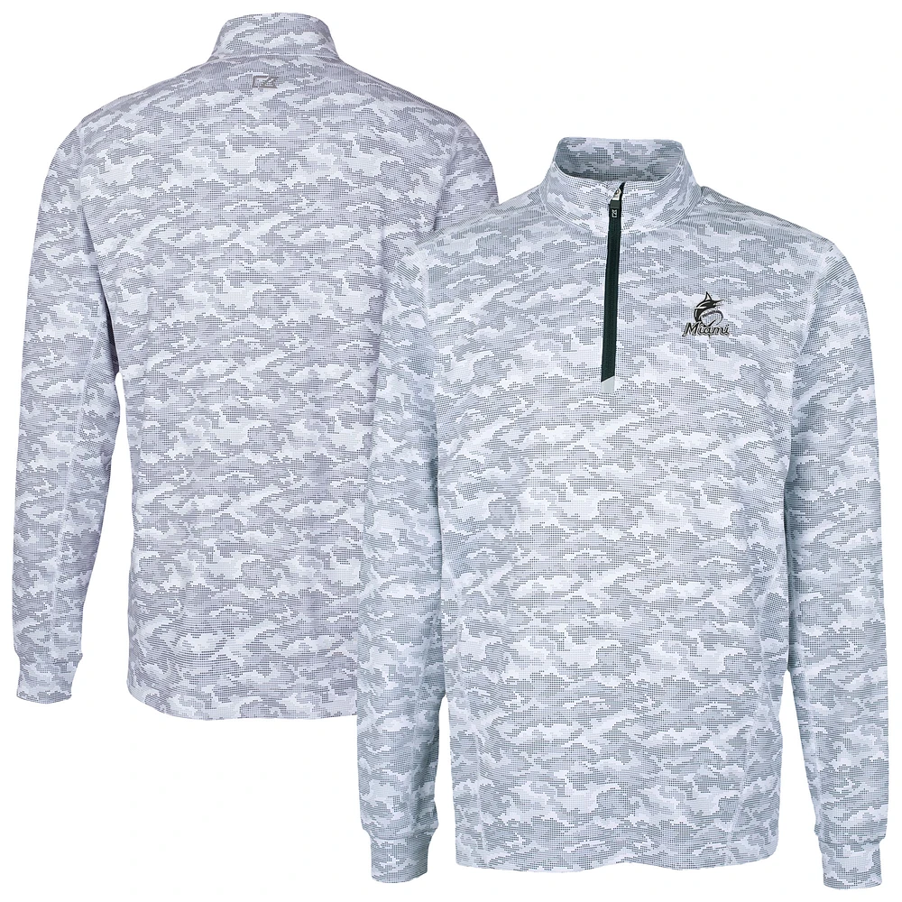 Men's Cutter & Buck Charcoal Miami Marlins Traverse Eco Camo Tri-Blend DryTec Quarter-Zip Top