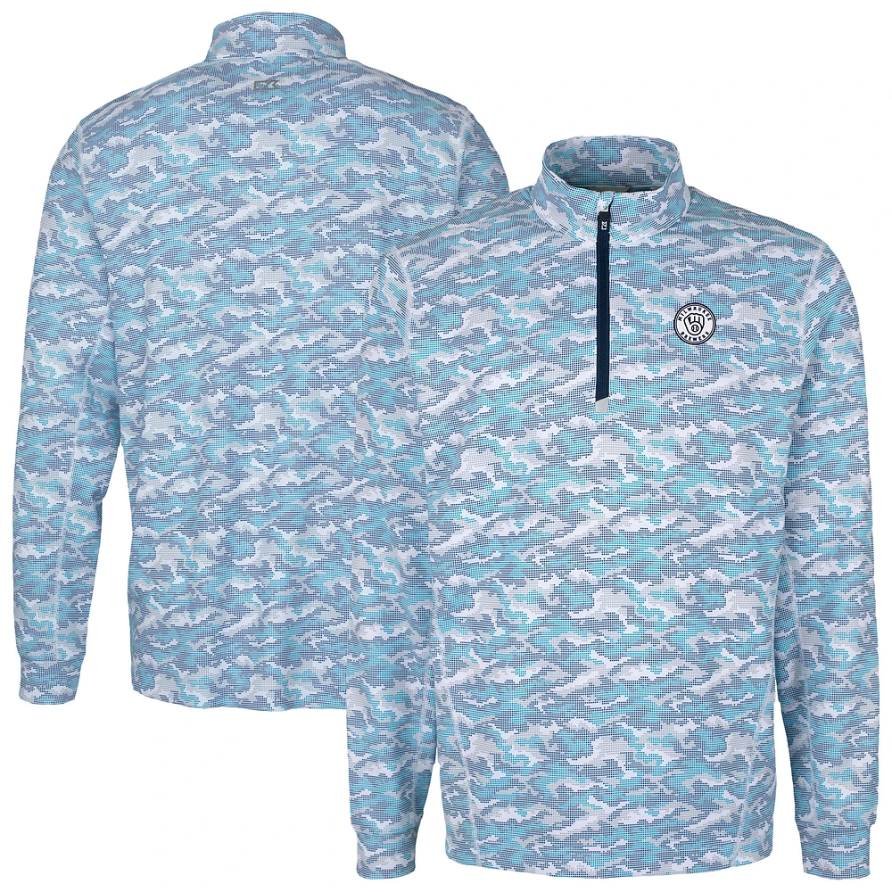 Men's Cutter & Buck Light Blue Milwaukee Brewers Traverse Eco Camo Tri-Blend DryTec Quarter-Zip Top