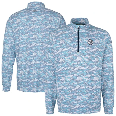 Men's Cutter & Buck Light Blue Milwaukee Brewers Traverse Eco Camo Tri-Blend DryTec Quarter-Zip Top
