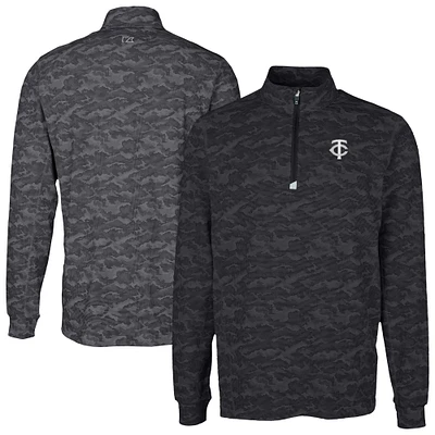 Men's Cutter & Buck Black Minnesota Twins Traverse Eco Camo Tri-Blend DryTec Quarter-Zip Top