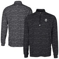 Men's Cutter & Buck Black Minnesota Twins Traverse Eco Camo Tri-Blend DryTec Quarter-Zip Top