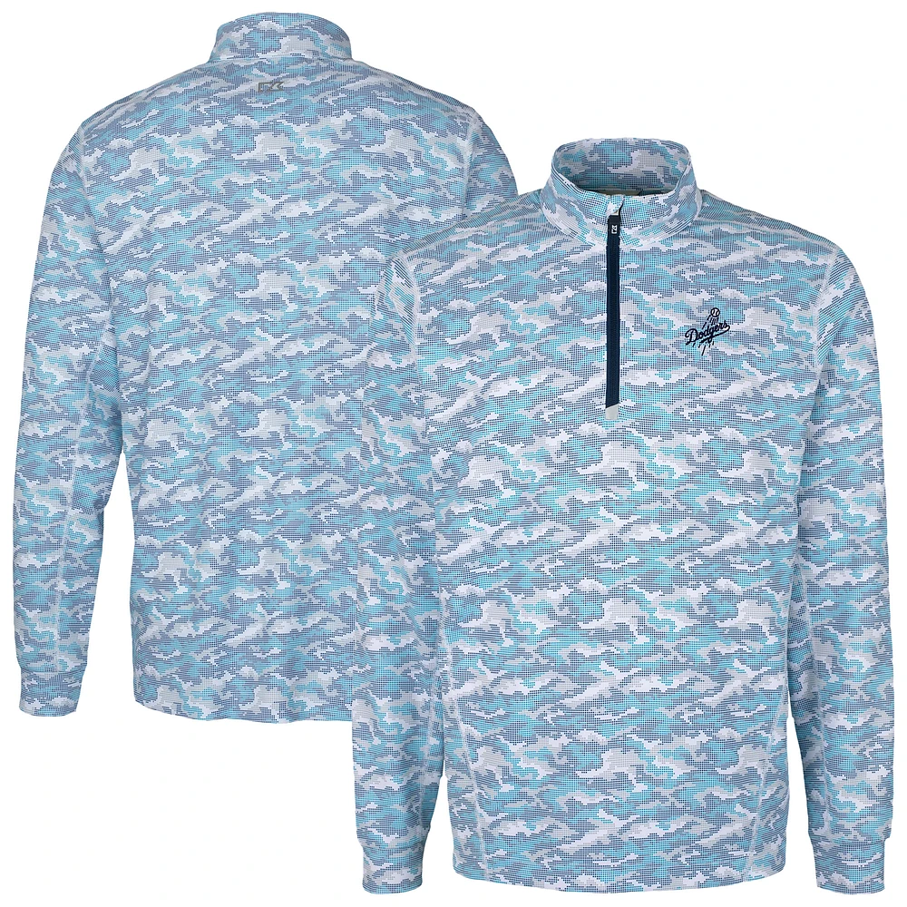 Men's Cutter & Buck Light Blue Los Angeles Dodgers Traverse Eco Camo Tri-Blend DryTec Quarter-Zip Top