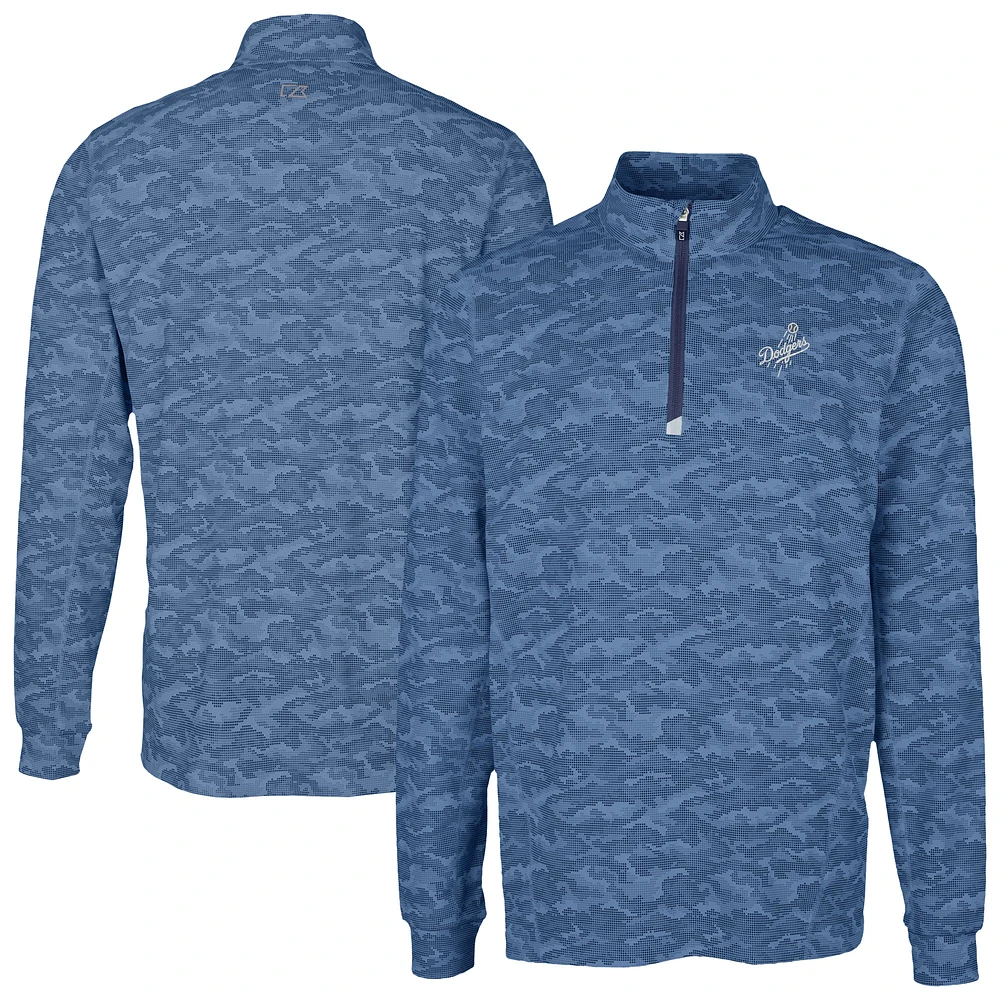 Men's Cutter & Buck Navy Los Angeles Dodgers Traverse Eco Camo Tri-Blend DryTec Quarter-Zip Top