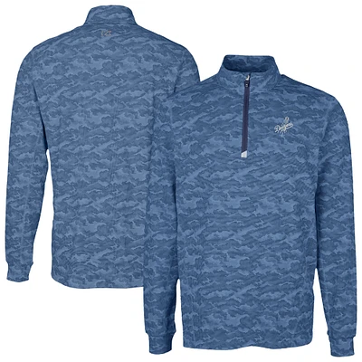 Men's Cutter & Buck Navy Los Angeles Dodgers Traverse Eco Camo Tri-Blend DryTec Quarter-Zip Top