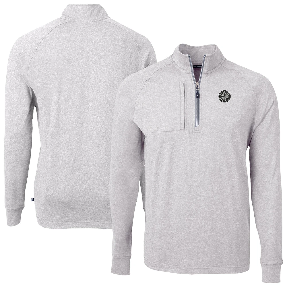 Men's Cutter & Buck Heather Gray Seattle Mariners Adapt Eco Raglan Quarter-Zip Jacket