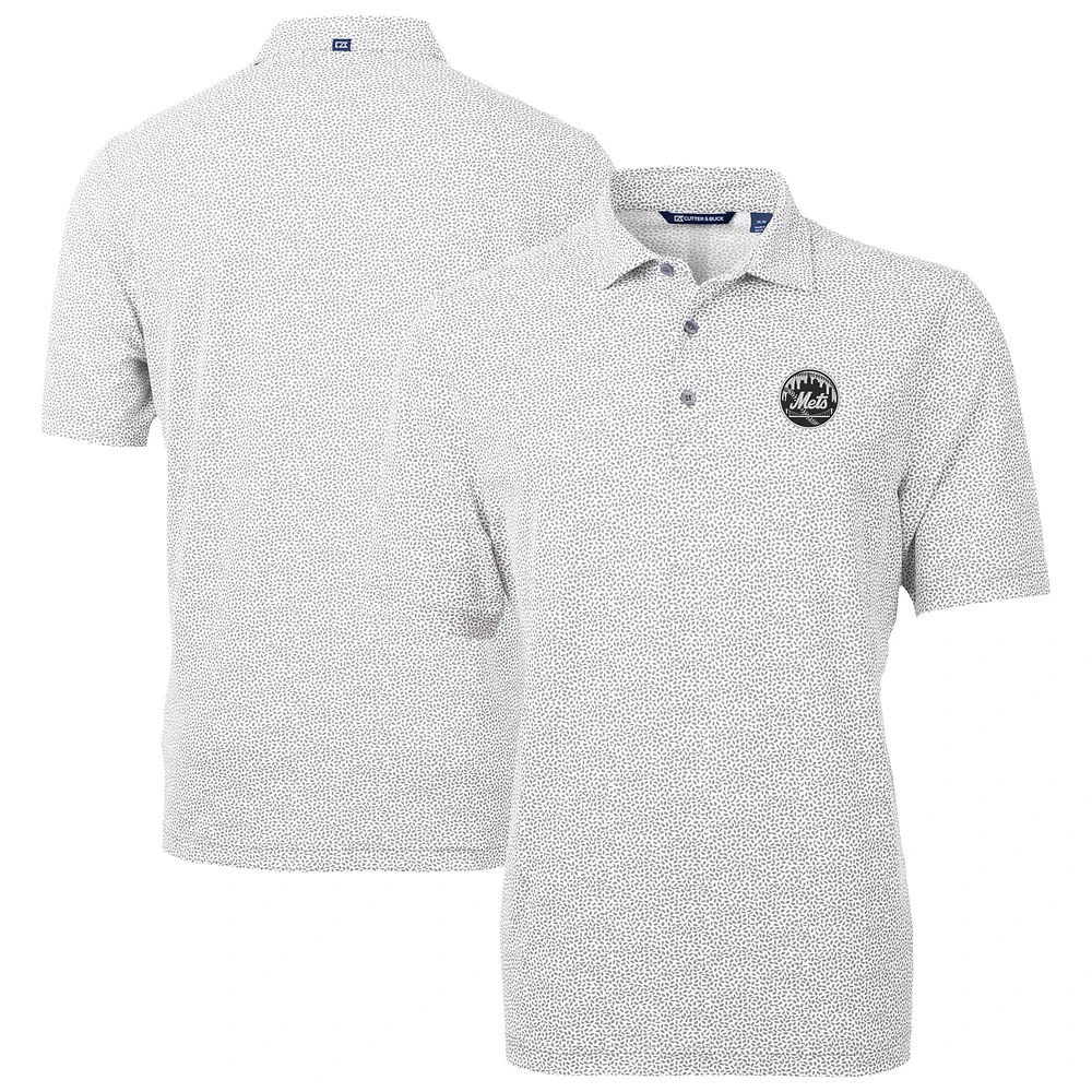 Men's Cutter & Buck Gray New York Mets Virtue Eco Pique Botanical Print Recycled Polo