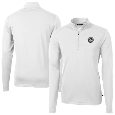 Men's Cutter & Buck White New York Mets Virtue Eco Pique Quarter-Zip Jacket