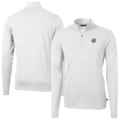 Men's Cutter & Buck White New York Yankees Virtue Eco Pique Quarter-Zip Jacket