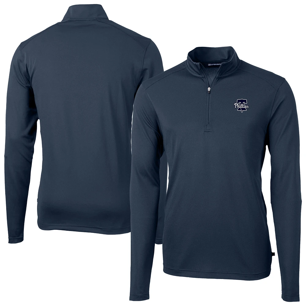 Men's Cutter & Buck Navy Philadelphia Phillies Virtue Eco Pique Quarter-Zip Jacket