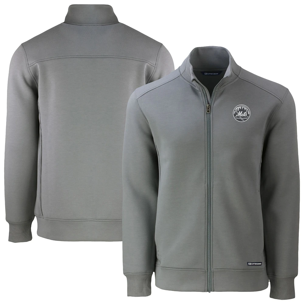 Men's Cutter & Buck Gray New York Mets Roam Eco Recycled Tri-Blend Full-Zip Jacket