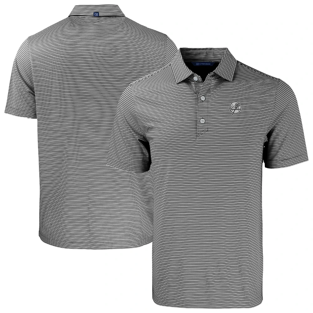 Men's Cutter & Buck Black New York Yankees Forge Eco Double Stripe Stretch Recycled Polo