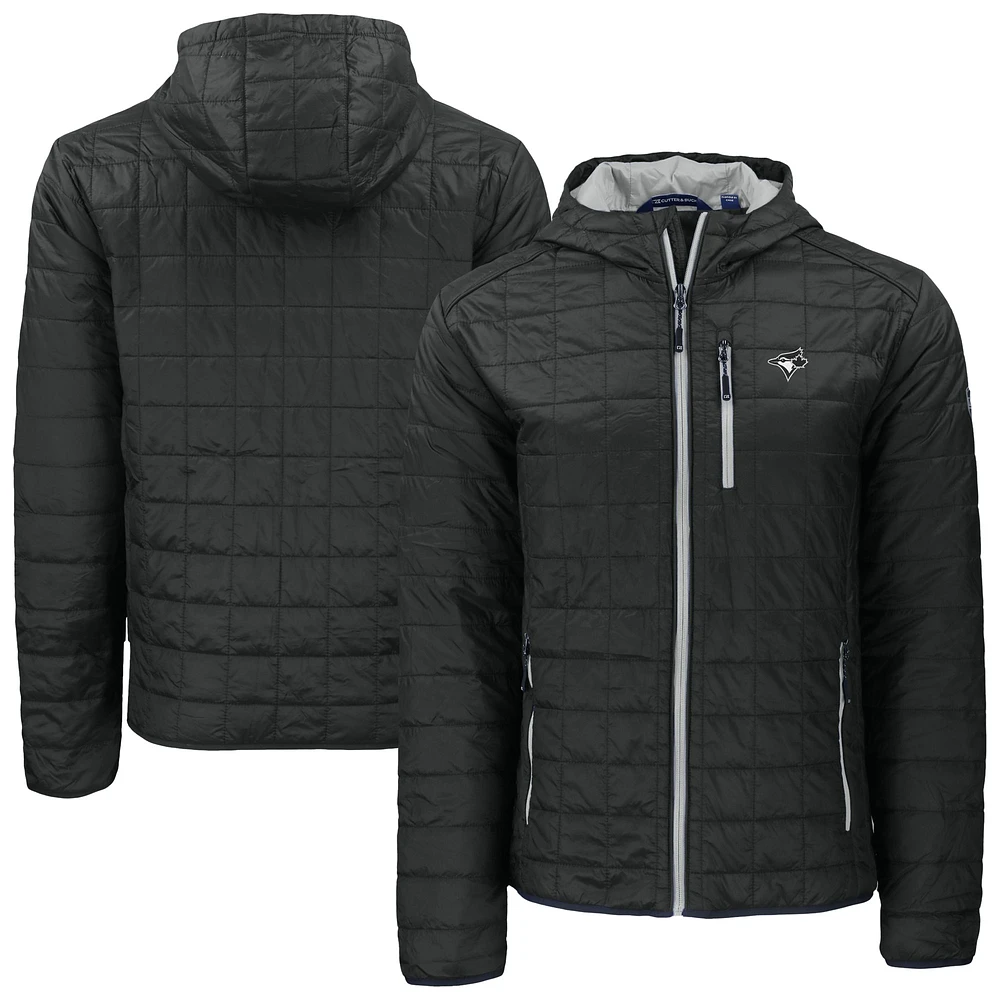 Men's Cutter & Buck Black Toronto Blue Jays Rainier PrimaLoft® Eco Full-Zip Hoodie Jacket