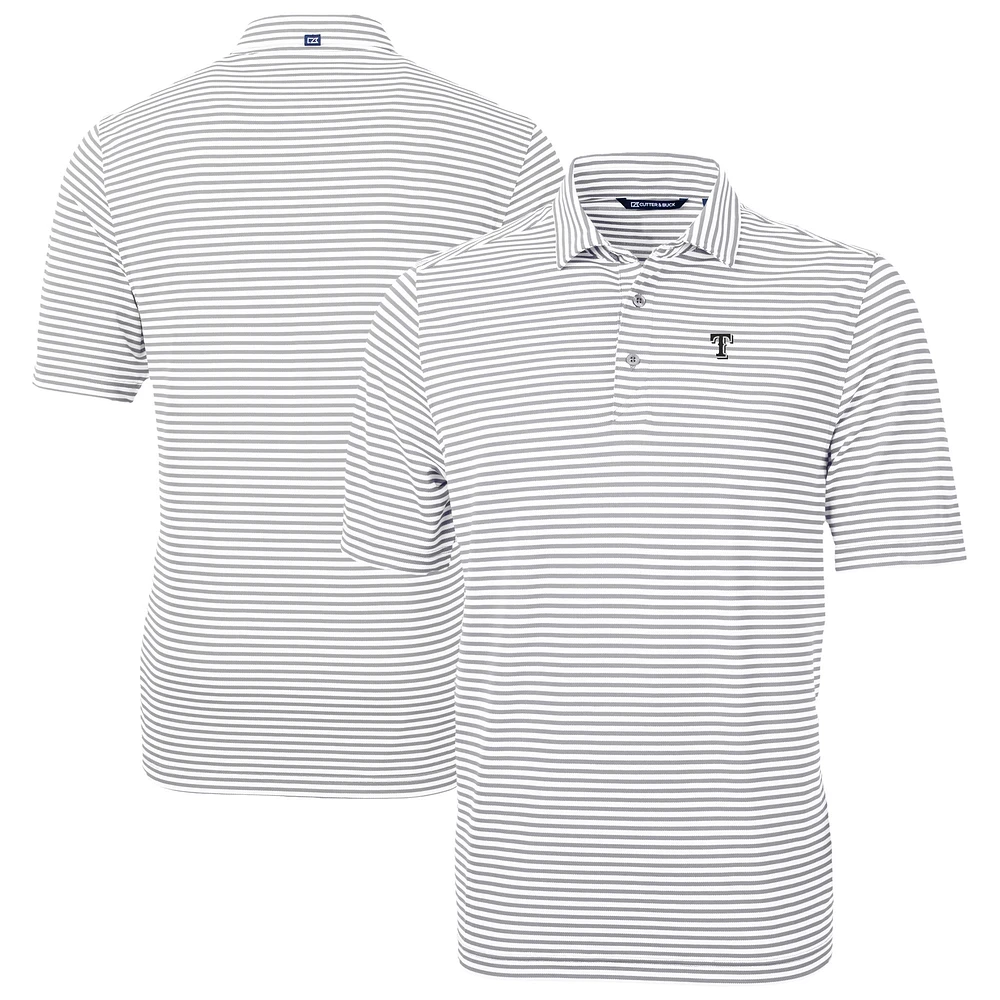 Men's Cutter & Buck Gray Texas Rangers Virtue Eco Pique Stripe Recycled Polo