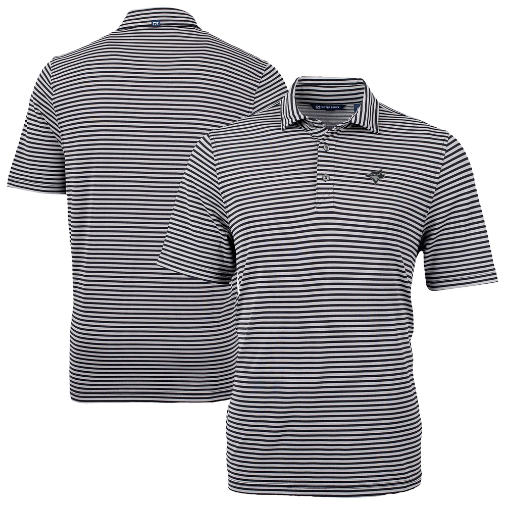Men's Cutter & Buck Black Toronto Blue Jays Virtue Eco Pique Stripe Recycled Polo