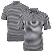 Men's Cutter & Buck Black Toronto Blue Jays Virtue Eco Pique Stripe Recycled Polo