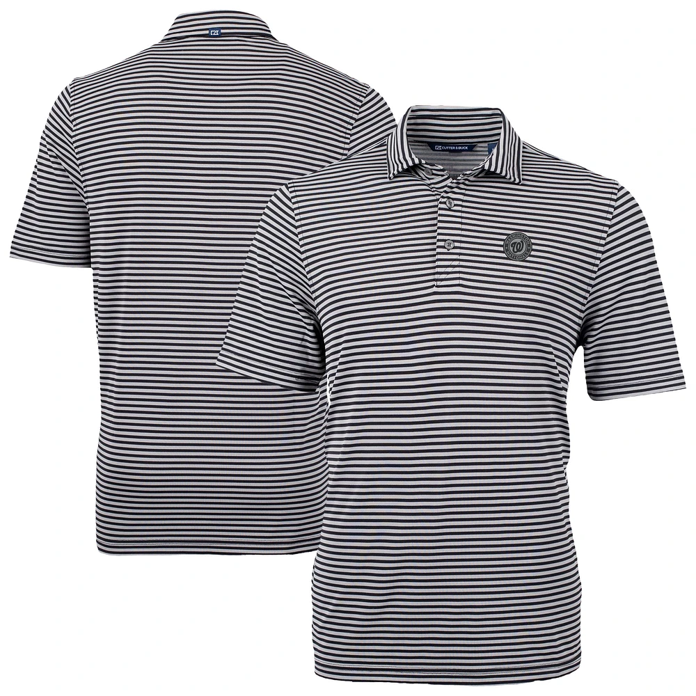 Men's Cutter & Buck Black Washington Nationals Virtue Eco Pique Stripe Recycled Polo