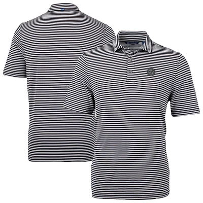 Men's Cutter & Buck Black Washington Nationals Virtue Eco Pique Stripe Recycled Polo