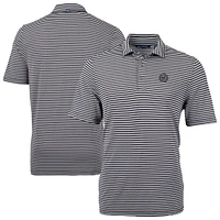 Men's Cutter & Buck Black Washington Nationals Virtue Eco Pique Stripe Recycled Polo