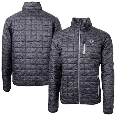Men's Cutter & Buck Black Washington Nationals Rainier PrimaLoft® Eco Insulated Printed Full-Zip Hoodie Puffer Jacket