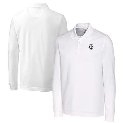 Men's Cutter & Buck White Minnesota Twins Big Tall Advantage Eco Pique DryTec Tri-Blend Long Sleeve Polo