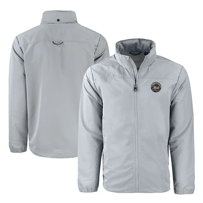 Men's Cutter & Buck Gray New York Mets Big & Tall Charter Eco Knit Recycled Full-Zip Jacket