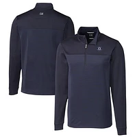 Men's Cutter & Buck Navy Seattle Mariners Big Tall Traverse Stretch Stripe Eco Tri-Blend Quarter-Zip Top