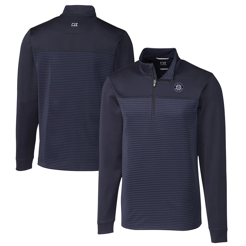 Men's Cutter & Buck Navy Seattle Mariners Big Tall Traverse Stretch Stripe Eco Tri-Blend Quarter-Zip Top