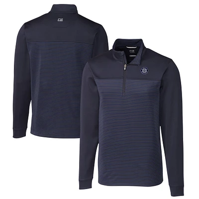 Men's Cutter & Buck Navy Seattle Mariners Big Tall Traverse Stretch Stripe Eco Tri-Blend Quarter-Zip Top