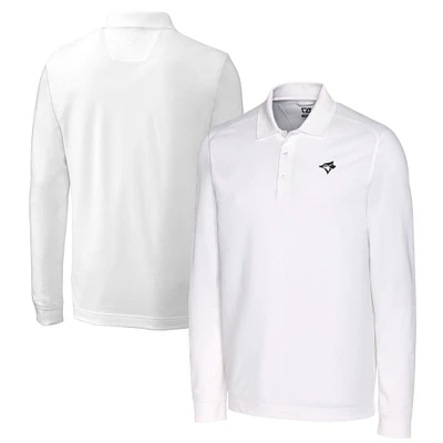 Men's Cutter & Buck White Toronto Blue Jays Big Tall Advantage Eco Pique DryTec Tri-Blend Long Sleeve Polo