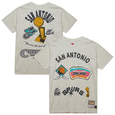 Men's Mitchell & Ness Oatmeal San Antonio Spurs Hardwood Classics Legacy Defined Retro Championships T-Shirt