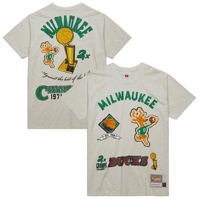 Men's Mitchell & Ness Oatmeal Milwaukee Bucks Hardwood Classics Legacy Defined Retro Championships T-Shirt