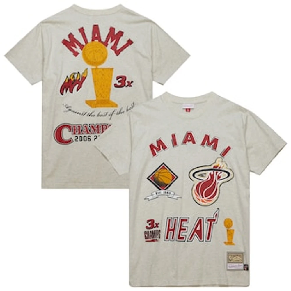 Men's Mitchell & Ness Oatmeal Miami Heat Hardwood Classics Legacy Defined Retro Championship T-Shirt