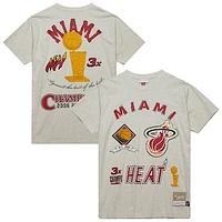 Men's Mitchell & Ness Oatmeal Miami Heat Hardwood Classics Legacy Defined Retro Championship T-Shirt