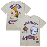 Men's Mitchell & Ness Oatmeal Philadelphia 76ers Hardwood Classics Legacy Defined Retro Championship T-Shirt