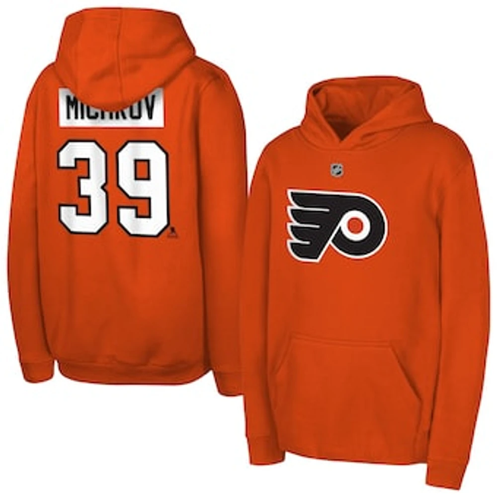 Youth Matvei Michkov Orange Philadelphia Flyers Player Name & Number Pullover Hoodie