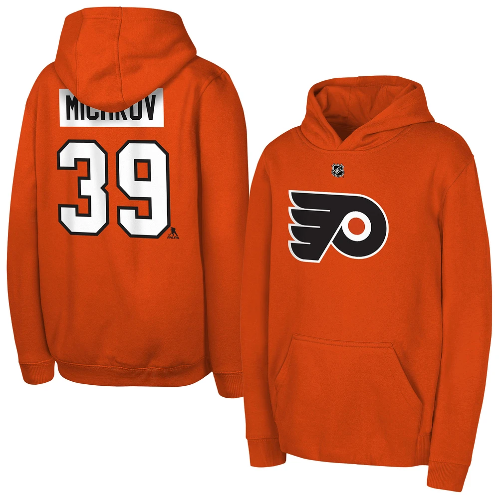 Youth Matvei Michkov Orange Philadelphia Flyers Player Name & Number Pullover Hoodie