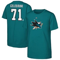 Youth Macklin Celebrini Teal San Jose Sharks  Player Name & Number T-Shirt