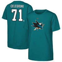 Youth Macklin Celebrini Teal San Jose Sharks  Player Name & Number T-Shirt