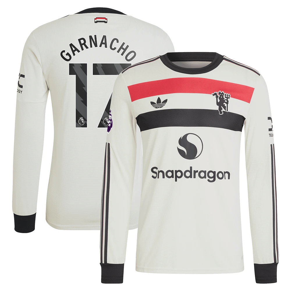 Men's adidas Originals Alejandro Garnacho Cream Manchester United 2024/25 Third Authentic Long Sleeve Jersey