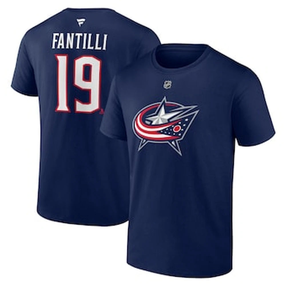 Men's Fanatics Adam Fantilli Navy Columbus Blue Jackets Authentic Stack Name & Number T-Shirt