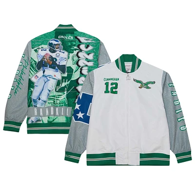 Men's Mitchell & Ness Randall Cunningham Green Philadelphia Eagles Player Name Number Burst Warm Up Full-Zip Jacket