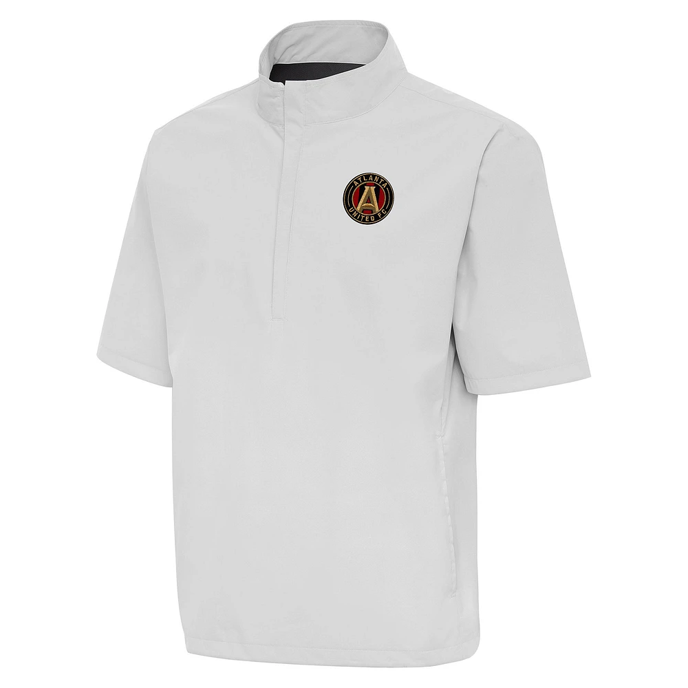 Men's Antigua Gray Atlanta United FC Brisk Short Sleeve Quarter-Zip Windshirt
