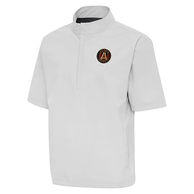 Men's Antigua Gray Atlanta United FC Brisk Short Sleeve Quarter-Zip Windshirt