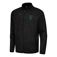 Men's Antigua Heather Black Austin FC Hold-Up Tri-Blend Full-Zip Jacket