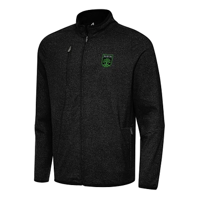 Men's Antigua Heather Black Austin FC Hold-Up Tri-Blend Full-Zip Jacket
