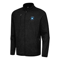 Men's Antigua Heather Black Charlotte FC Hold-Up Tri-Blend Full-Zip Jacket