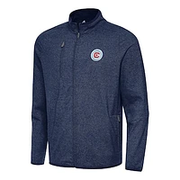 Men's Antigua Heather Navy Chicago Fire Hold-Up Tri-Blend Full-Zip Jacket