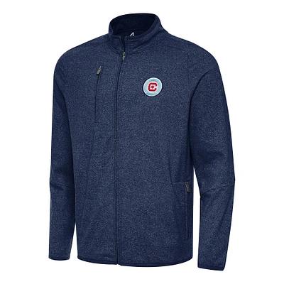 Men's Antigua Heather Navy Chicago Fire Hold-Up Tri-Blend Full-Zip Jacket