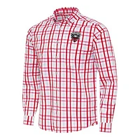 Men's Antigua Red/Gray D.C. United Tending 2 Tri-Blend Long Sleeve Button-Down Shirt