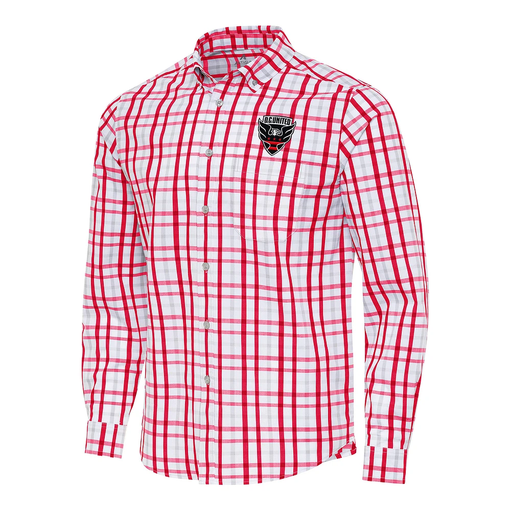 Men's Antigua Red/Gray D.C. United Tending 2 Tri-Blend Long Sleeve Button-Down Shirt